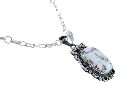 Native American Sterling Silver Wild Horse Turquoise Chain Necklace JX127056